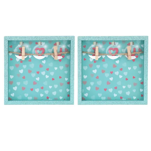 2 Pcs Picture Frames Innovative Wall Mount Photo Display Frames with Wood Clips for Home DecorationGreen Powder Photo Frame