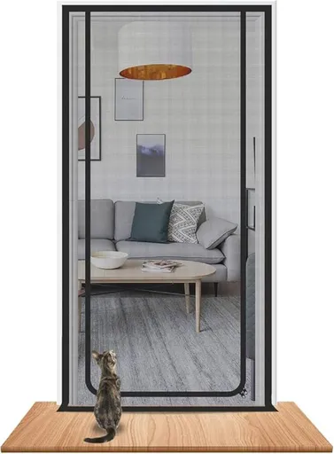 Black Cat Repellent Zipper Door Curtain Mesh, Protects Against Cats and Pests, Easy to Install, 100x210cm