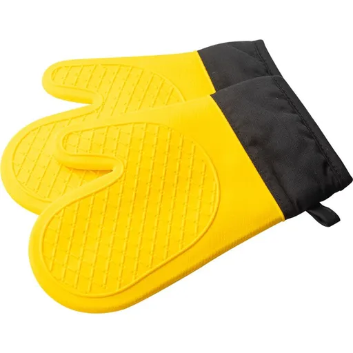 Silicone Oven Mitts Pair of 2 Heat Resistant Non-Slip Flexible Kitchen Gloves Yellow