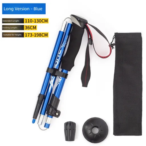 Long Blue Ultralight Foldable Hiking Pole - Adjustable Aluminium Trekking Stick with EVA Grip for Outdoor Walking & Climbing