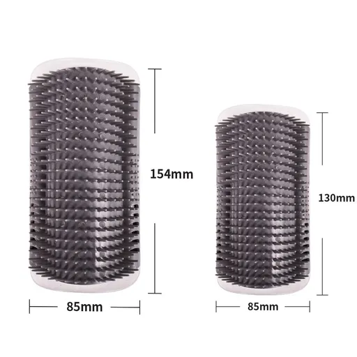 Grey Cat Corner Grooming Brush Set, 2-Piece Wall-Mounted Self-Groomer with Catnip, 288 & 314 Bristles, No-Shed Design for Scratching & Itch Relief, Large & Small Size Pet Grooming Tool