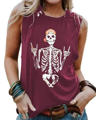 Women's Sleeveless Tank Top Perfect For Summer Casual Outings, Concerts, Music Festivals & Daily Wear, XXL (Burgundy)
