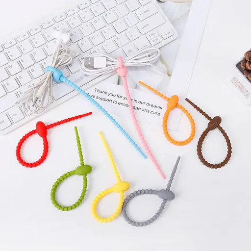 16 PCS Silicone Twist Ties,Color Silicone Cable Tie,Reusable Rubber Cable Tie,Multi-Purpose Elastic Wire Tie,Wire Organizer