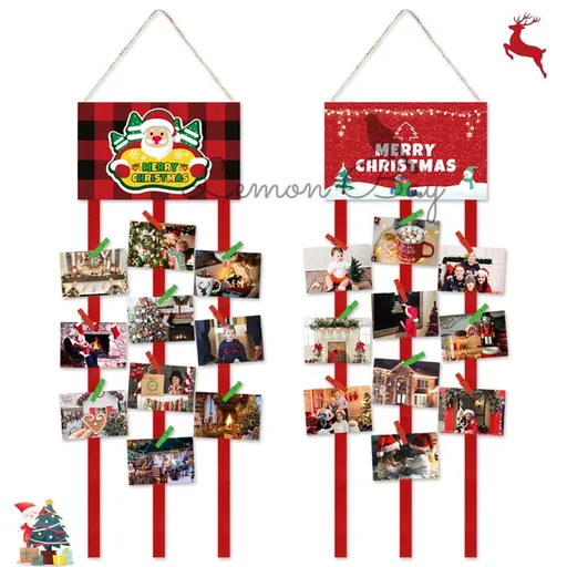 Christmas Card Holder Felt Wall Hanging Picture Holders with 40 Photo Clips Picture Frame Collage Decoration Christmas Cards Photo Paper Crafts