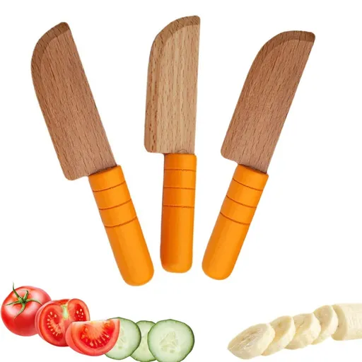 3 Pieces Wooden Kids Knife Toddler Knife for Chopping Kids Knifes for Cooking Toddler Knives Children's Safe Knives