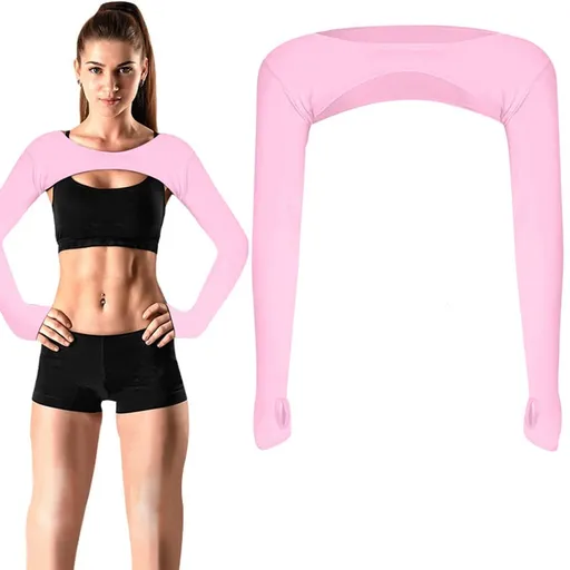 Breathable quick-dry arm warmers with shoulder protection and thumb holes, Pink
