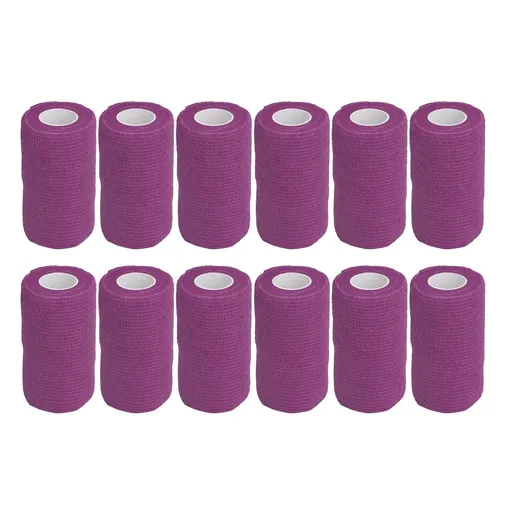12Pcs Bandage Wrap Natural Latex Elastic Self Adhesive Wrap for Cows Dogs Horses 10cm Purple