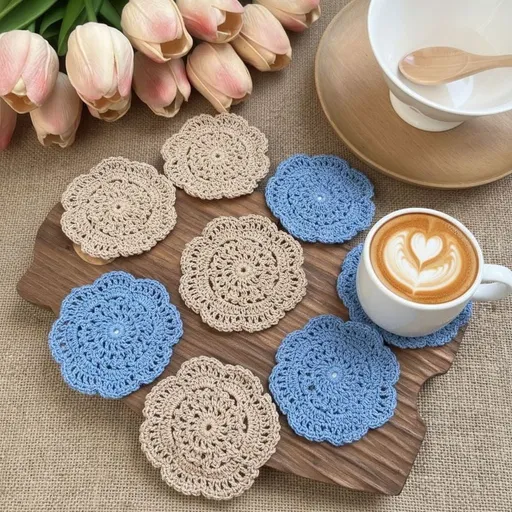 4 inch round multi-piece hand-woven coaster, vintage crochet lace heat-resistant table mat, suitable for a variety of occasions