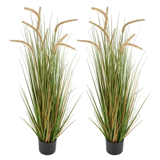 Artificial Grass Plant, 2 Pack 1194mm Horsetail Reed Grass in Pot, Premium PVC Faux Fake Greenery Shrubs Plant for Indoor Outdoor House Home Garden Office Room Décor, Housewarming, Green