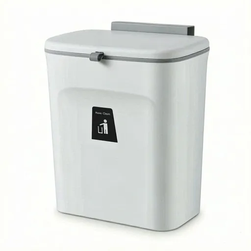 2.4 Hanging Trash Can for Kitchen Cabinet Door with Lid,Wall Mounted Counter Waste Compost Bin, Plastic (White)