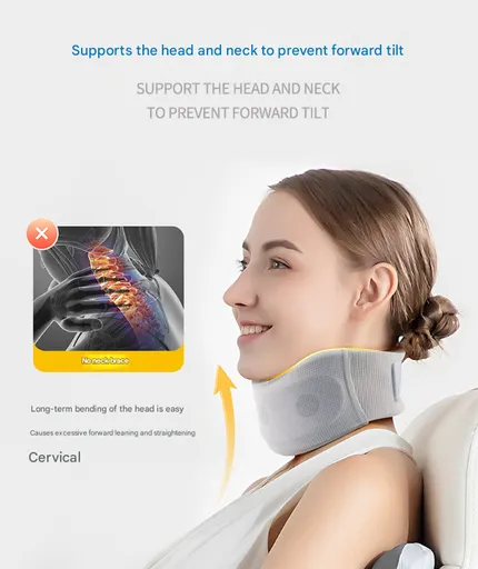 Size L Grey Ergonomic Neck Support Brace - Soft Cervical Collar for Posture Correction and Pain Relief
