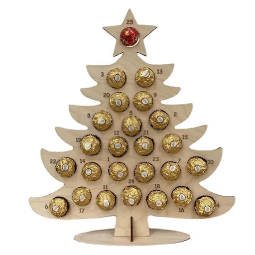 Wooden Advent Calendar Christmas Chocolate Stand 37x33cm Christmas Tree