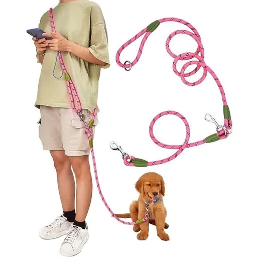 Reflective Hands-Free Dog Leash with Shoulder Strap for Jogging, Compatible with Small and Medium Dogs, Pink