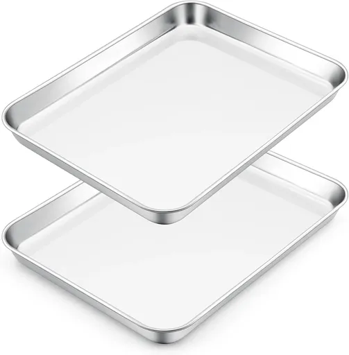 Stainless Steel Toaster Oven Trays, 2 Pack Small Non Toxic Baking Cookie Sheets for Cake Baking, Dishwasher Safe, 12.4"x9.7" Size