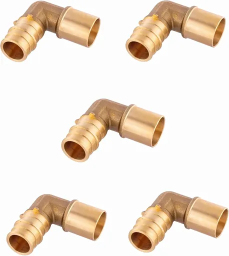 (Pack of 5) Pex A Full Flow Expansion Brass Fittings 1/2"x 1/2" Male Sweat Elbow Adapter,ASTM F1960,(PEX1960077)