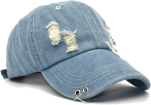 Unisex Ripped Distressed Denim Ring Baseball Cap Hip Hop Vintage Dad Hat Adjustable