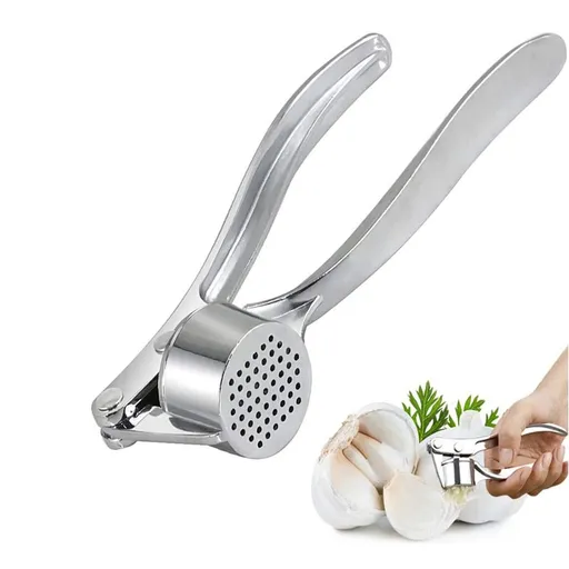 Garlic Press, Stainless Steel Ginger Crusher, Rust-Resistant, Easy to Squeeze and Clean, Household Kitchen Onion Slicer