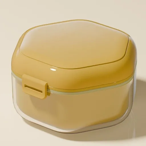 3-Layer Drainable Retainer Storage Case, Portable Invisible Braces & Denture Soaking Cleaning Box—Yellow