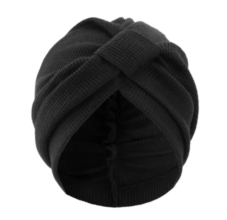 Black 3 Pack Women's Cotton Waffle Knit Turban Headwrap - Thickened Indian Style Beanie Cap - One Size Fits All for Australian Daily Wear