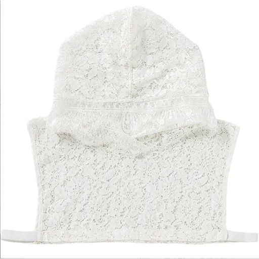 Veils Head Covering Floral Lace Cathedral Chapel Veil, Lace False Collar Half-Shirt Sunscreen Collar Hooded White
