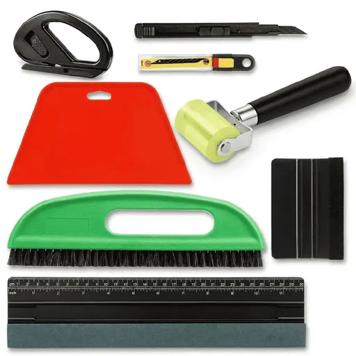 8Pcs Peel and Stick Wallpaper Smoothing Tool Kit,Complete Contact Paper Tools with Felt Squeegee Smoother, Seam Roller, Paint Paste Brush, Utility Knife and 10 Extra Sharp Blades