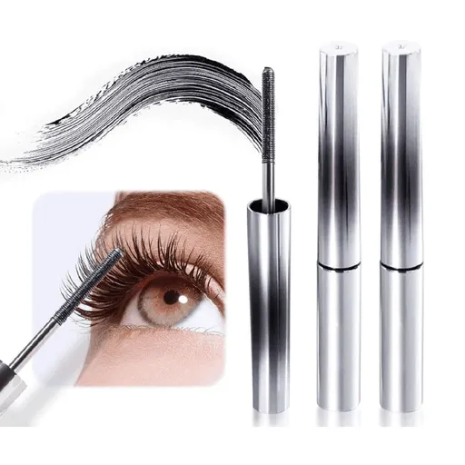 2Pcs Iron Wand Mascara, Waterproof Black Washable Metal Mascara, Long Lasting Lash Extensions Mascara, 3D Curling Eyelash Iron Mascara for Women and Girls (Black)