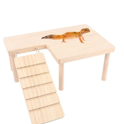 Reptiles Hideout Wooden with Climbing Ramp Bearded Dragon Hide Cave Wood Aquariums & Terrariums Accessories (L-shaped large size)