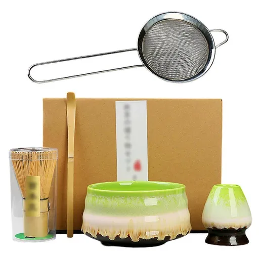 Matcha Kit (5pcs) - Bowl with Spout, Bamboo Whisk, Scoop, Holder, Stainless Sifter