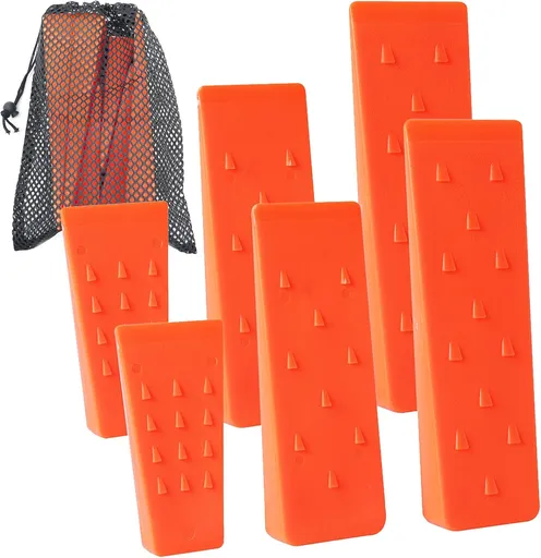 6 Pack Tree Felling Wedges with Spikes for Safe Tree Cutting – 2 Each of 10", 8” and 5.5” Wedges with Storage Bag; 6 Felling Dogs to Guide Trees Stabilize and Safely to Ground for Loggers and Fallers
