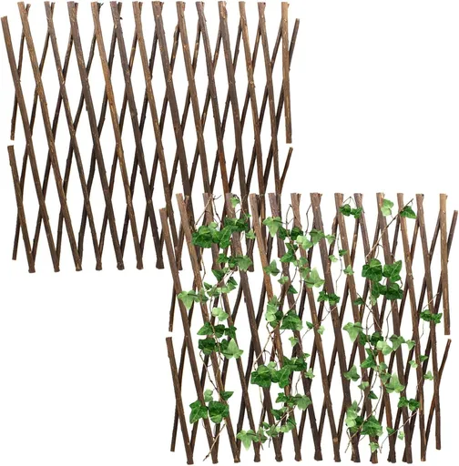 2PCS Wood Lattice Fence Panels for Outside, 11' x 78.8' Expandable Garden Trellis Fence Trellis Natural Wooden Wall Lattice Panels Wood Trellis for Climbing Plants Outdoor Decorative
