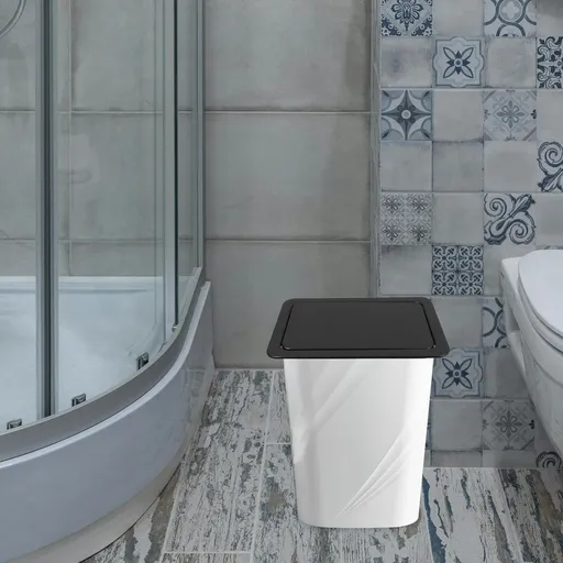 Embedded Type Trash Bin Cover Black 430 Stainless Steel Flip Design for Kitchen