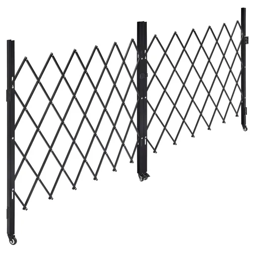 Double Folding Security Gate, Lockable Scissor Gate with 360 degree Swivel Casters, Outdoor Barricade Steel Retractable Gates, for Entry Security, Garage, Warehouse & Pool, 3200 x 1605 mm in (W x H)
