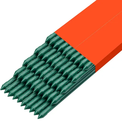 Garden Stakes, 50 Pack, 1170 mm, Plastic Coated Metal Tomato Stakes, Garden Sticks for Plants Support, with Pointed End and Non-Slip Bumps for Growing Climbing Plants, Outdoor Vegetables