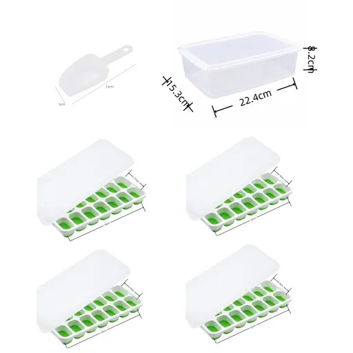 14 Cube Silicone Ice Tray with Lid Green Set