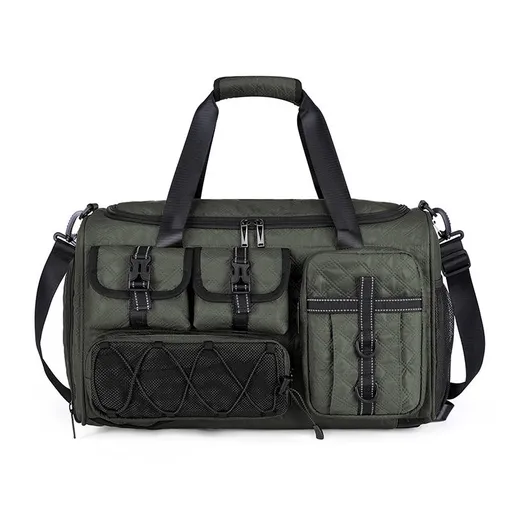 Sports Gym Duffel Bag 48x28x30cm with Shoe Compartment Wet Dry Separation - Army Green