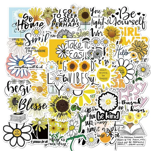 50Pcs Sunflower Stickers Decals, Motivational Daisy Stickers,Waterproof Laptop Stickers for Kids Teens Adults