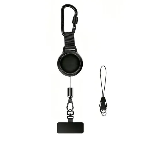 D Ring Mobile Phone Lanyard With Stainless Steel Sheet, Stretch Retractable Key Strap, Practical Webbing Accessory For Bags & Keys
