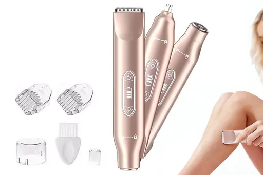 3-in-1 Electric Shaver Nose Hair Trimmer for Face Body Bikini Underarm and Legs - Rose Gold