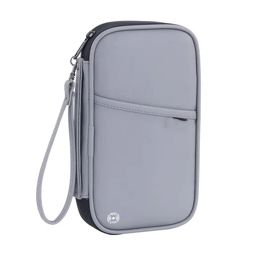 Travel Passport Wallet, Family Passport Holder, Trip Document Organizer, Cover Lightweight Portable Document Organizer with Wrist Strap (Grey)