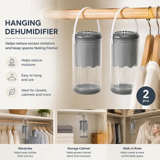 Twin Pack Grey Cloud Hanging Dehumidifier Boxes, Soft Neutral Scent For Calm Minimalist Closets, Banish Unpleasant Stale Storage Smells