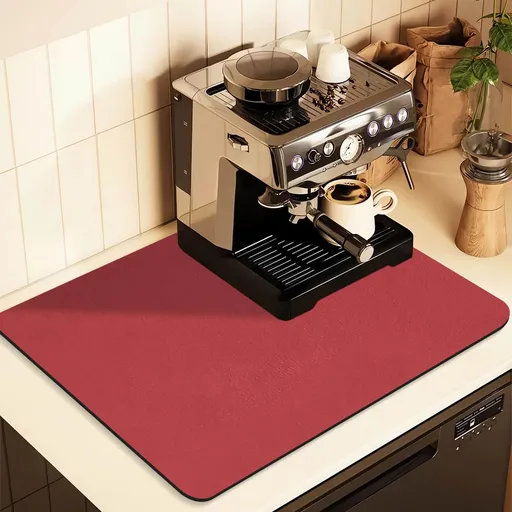 Kitchen Counter Mat for Coffee Maker – Absorbent & Quick-Dry Bar Pad with Non-Slip Backing, Protective Surface for Espresso Machine, Dish Drying Mat (Red,40*60cm)