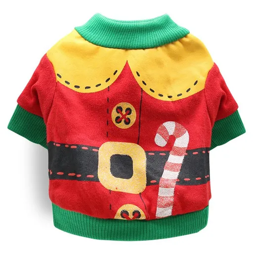 DROOLING DOG Pet Dog Cat Clothes Cotton T Shirt Red background with green edge (Santa Claus) Size: S; Neck (cm): 24-28; Bust (cm): 32-38; Back length (cm): 22-25; Recommended pet weight (kg): 2.5 - 4.5