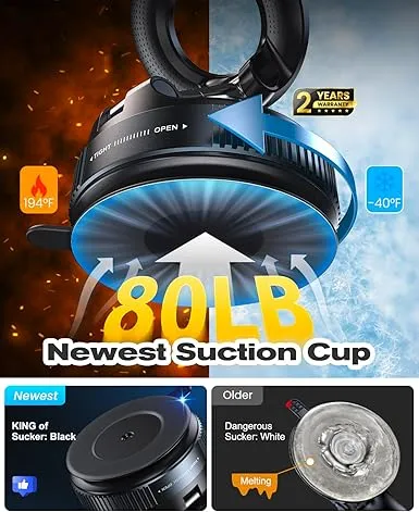 Suction Cup Phone Mount , 360° Adjustable Magnetic Car Phone Holder, Pocket Size Foldable Car Mount, Cell Phone Holders for Your Car for iPhone Series- Black