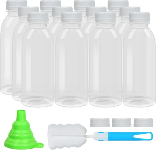 EONJOE Dishwasher Safe 16oz Plastic Bottles with Caps Reusable BPA Free PP5 Juice Milk Water Smoothie Bottle Heat-Resistant Refillable