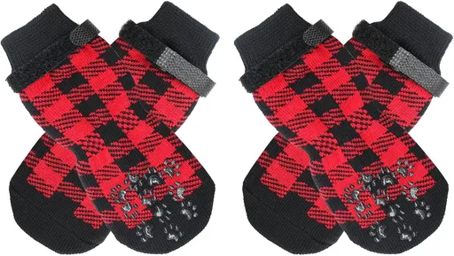 Dog Socks Size L Red Anti Slip Pet Paw Protectors for Dogs