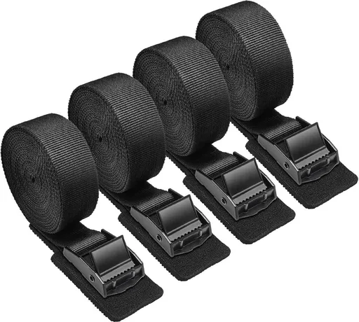 4 Pieces Tie, 2.5 m lashing straps, Fastening straps with stainless steel buckle, Fastening straps for cars, bicycles and camping, black