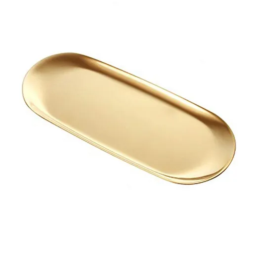 Gold Decorative Tray(12 Inch) - Hand Towel Storage Tray, Jewelry Tray,Stainless Steel,Oval Unbreakable and Rustproof