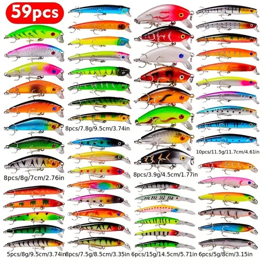 59 - piece Fishing Lure Set - High - Quality, Trending & Hot - Selling! Free Shipping