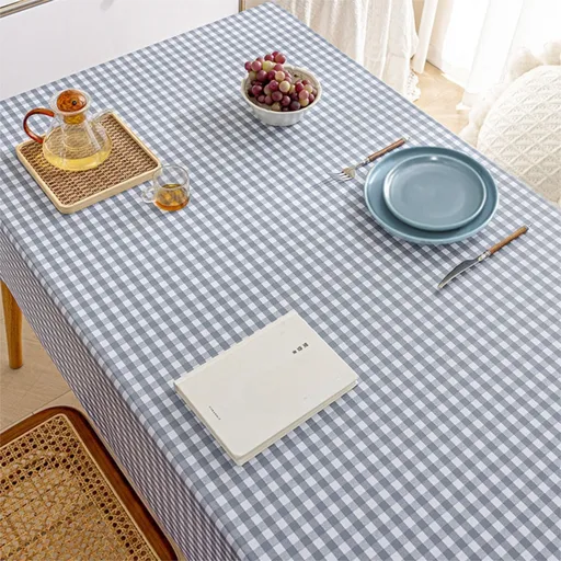 80 x 139 CM Blue Checkered Waterproof & Oil-Proof PVC Tablecloth - Modern Wipeable Rectangular Table Protector, Scratch and Heat Resistant for Indoor & Outdoor Use