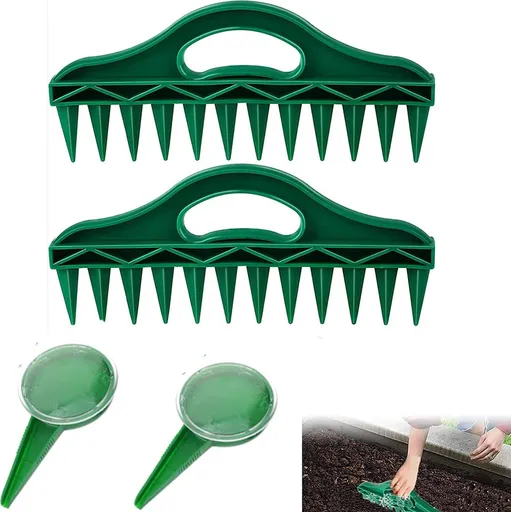 Planter - 4 Pieces - Garden Tools - Garden Seed Dibber Drill Spacer - Bottom 12 Holes - Spacers - Adjustable Seed Dispenser - Seed Dispensers - For Planting Seeds and Plants - Green